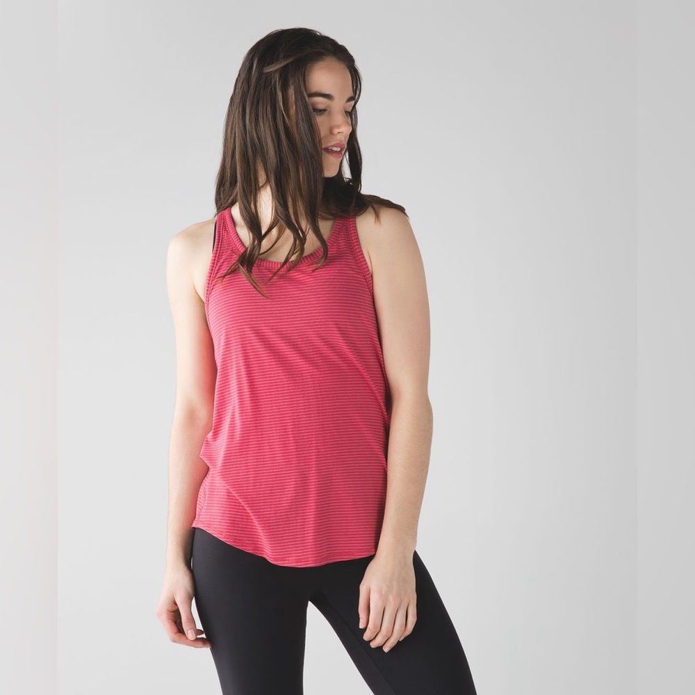 Lululemon Yogi Everyday Hyper Striped Pink Red Tank Top, Size 6, Pima Cotton